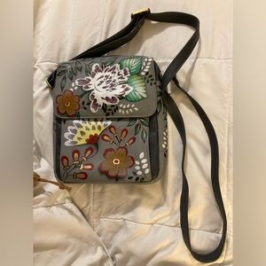 Authentic Anuschka hand-painted floral crossbody bag